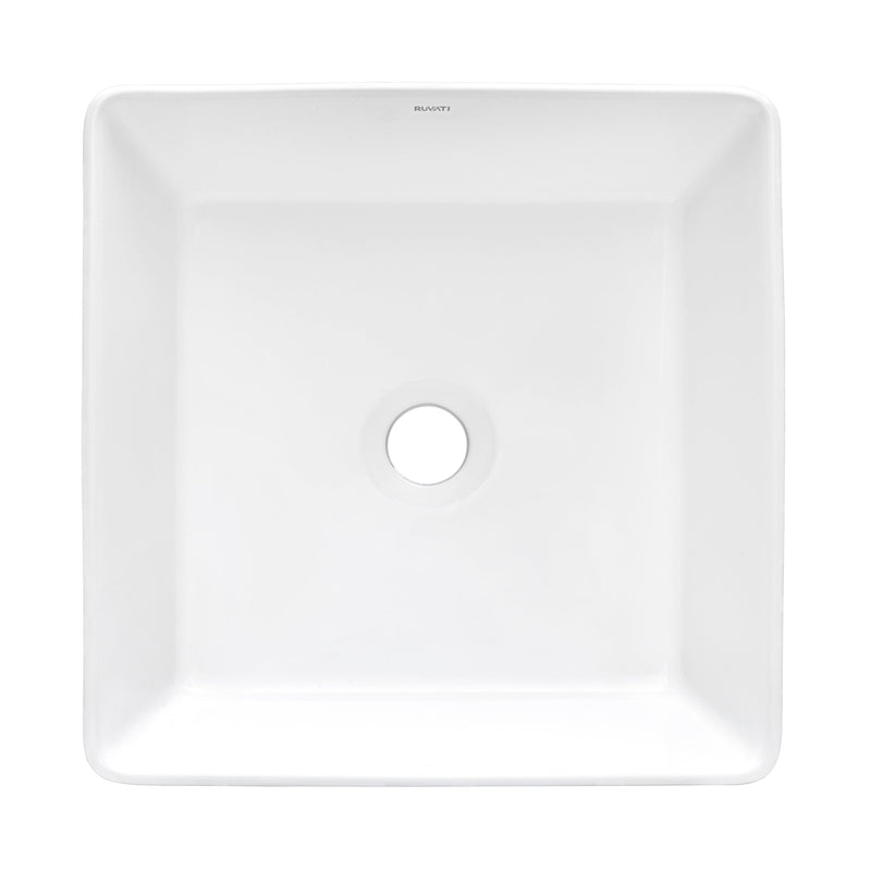 Ruvati 15" x 15" Bathroom Vessel Sink White Square Above Counter Porcelain Ceramic - RVB1616 - Model Bath