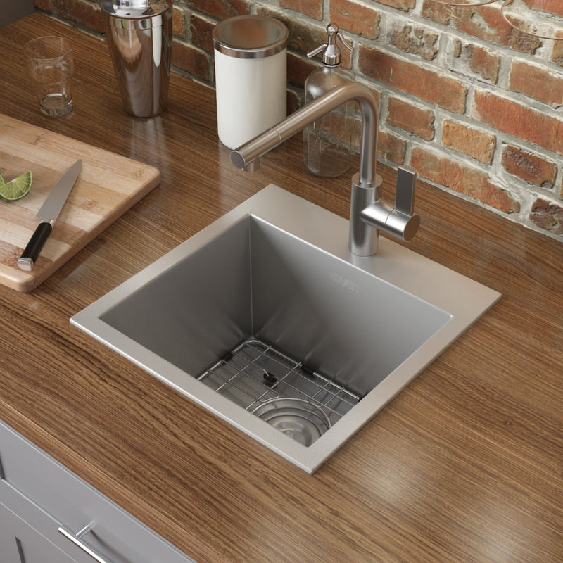 Ruvati 15" x 15" Drop-in Topmount Bar Prep Sink 16 Gauge Stainless Steel Single Bowl - RVH8115 - Model Bath
