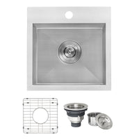 Ruvati 15" x 15" Drop-in Topmount Bar Prep Sink 16 Gauge Stainless Steel Single Bowl - RVH8115 - Model Bath