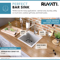 Ruvati 15" x 15" Drop-in Topmount Bar Prep Sink 16 Gauge Stainless Steel Single Bowl - RVH8115 - Model Bath
