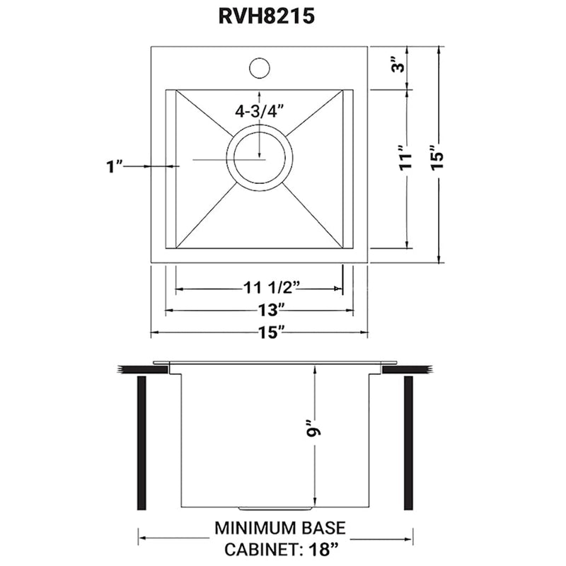 Ruvati 15" x 15" Workstation Drop-in Topmount Bar Prep RV Utility Sink 16 Gauge Stainless Steel - RVH8215 - Model Bath