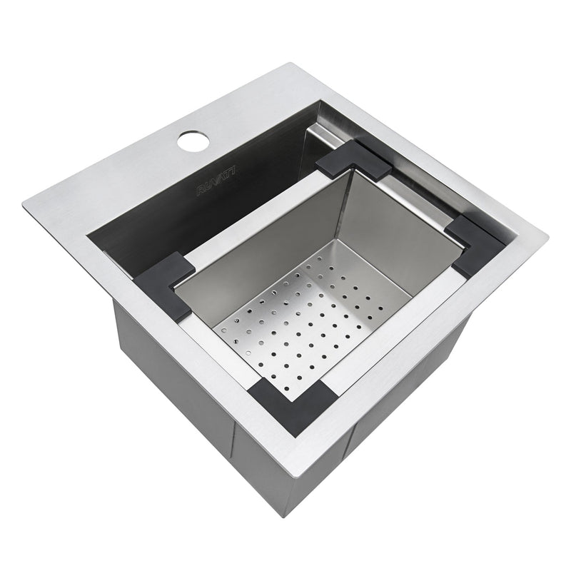 Ruvati 15" x 15" Workstation Drop-in Topmount Bar Prep RV Utility Sink 16 Gauge Stainless Steel - RVH8215 - Model Bath