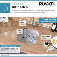 Ruvati 15" x 18" Undermount 16 Gauge Stainless Steel Bar Prep Sink - RVM4110 - Model Bath