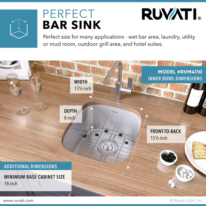 Ruvati 15" x 18" Undermount 16 Gauge Stainless Steel Bar Prep Sink - RVM4110 - Model Bath