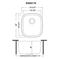 Ruvati 15" x 18" Undermount 16 Gauge Stainless Steel Bar Prep Sink - RVM4110 - Model Bath