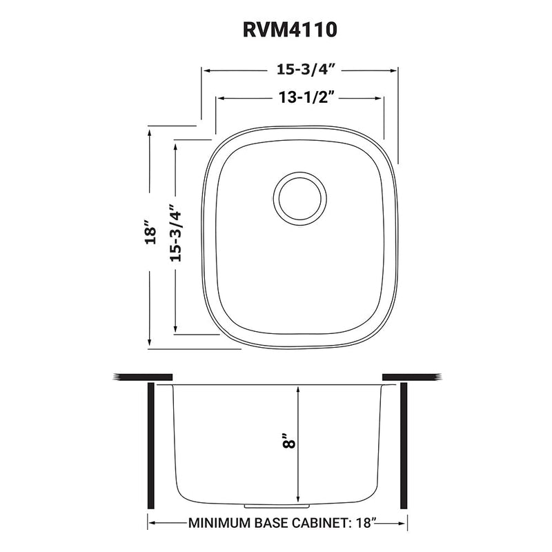 Ruvati 15" x 18" Undermount 16 Gauge Stainless Steel Bar Prep Sink - RVM4110 - Model Bath