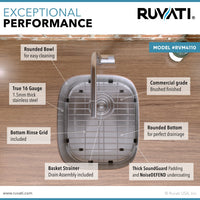 Ruvati 15" x 18" Undermount 16 Gauge Stainless Steel Bar Prep Sink - RVM4110 - Model Bath