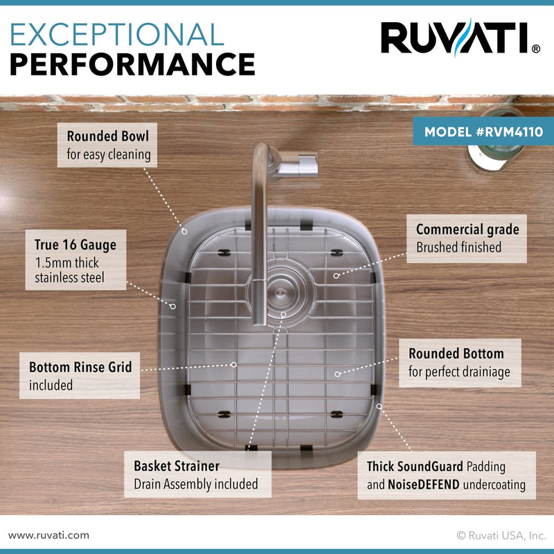 Ruvati 15" x 18" Undermount 16 Gauge Stainless Steel Bar Prep Sink - RVM4110 - Model Bath