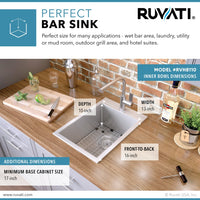 Ruvati 15" x 20" Drop-in Topmount Bar Prep Sink 16 Gauge Stainless Steel Single Bowl - RVH8110 - Model Bath