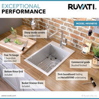 Ruvati 15" x 20" Drop-in Topmount Bar Prep Sink 16 Gauge Stainless Steel Single Bowl - RVH8110 - Model Bath