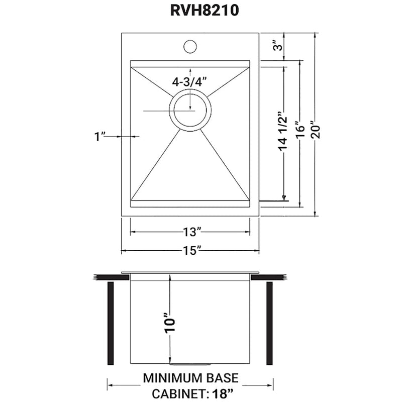 Ruvati 15" x 20" Workstation Drop-In Topmount Bar Prep RV Sink 16 Gauge Stainless Steel - RVH8210 - Model Bath