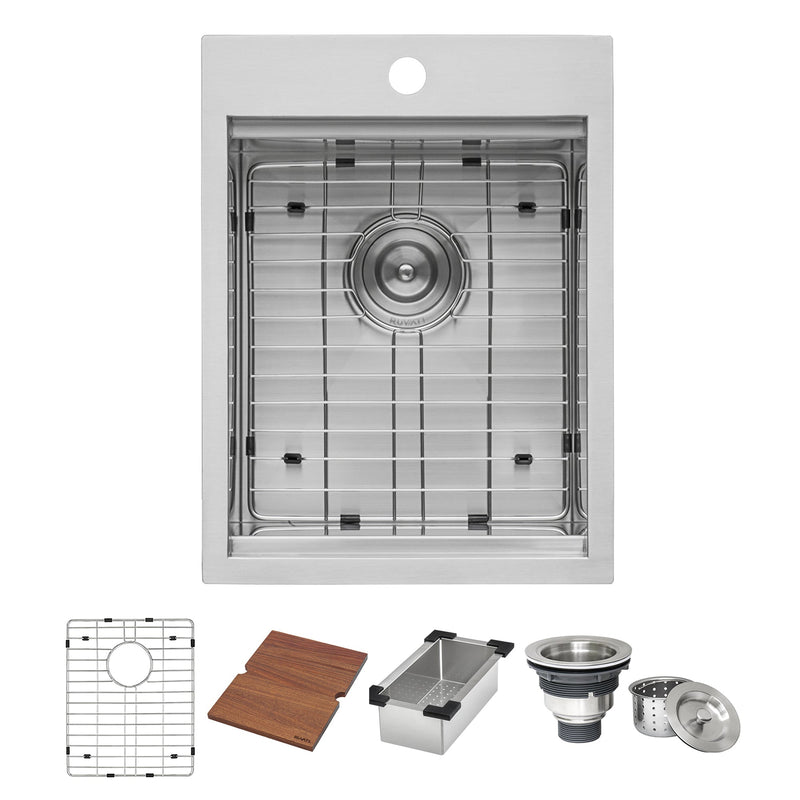 Ruvati 15" x 20" Workstation Drop-In Topmount Bar Prep RV Sink 16 Gauge Stainless Steel - RVH8210 - Model Bath
