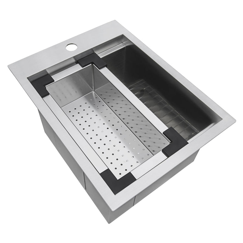 Ruvati 15" x 20" Workstation Drop-In Topmount Bar Prep RV Sink 16 Gauge Stainless Steel - RVH8210 - Model Bath