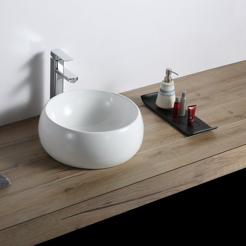 Ruvati 16" Bathroom Vessel Sink Round White Above Counter Circular Porcelain Ceramic - RVB0316 - Model Bath