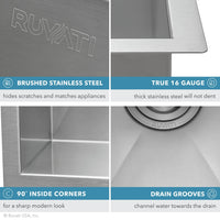 Ruvati 16" Undermount 16 Gauge Zero Radius Bar Prep Sink Stainless Steel Single Bowl - RVH7111 - Model Bath