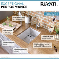 Ruvati 16" Undermount 16 Gauge Zero Radius Bar Prep Sink Stainless Steel Single Bowl - RVH7111 - Model Bath