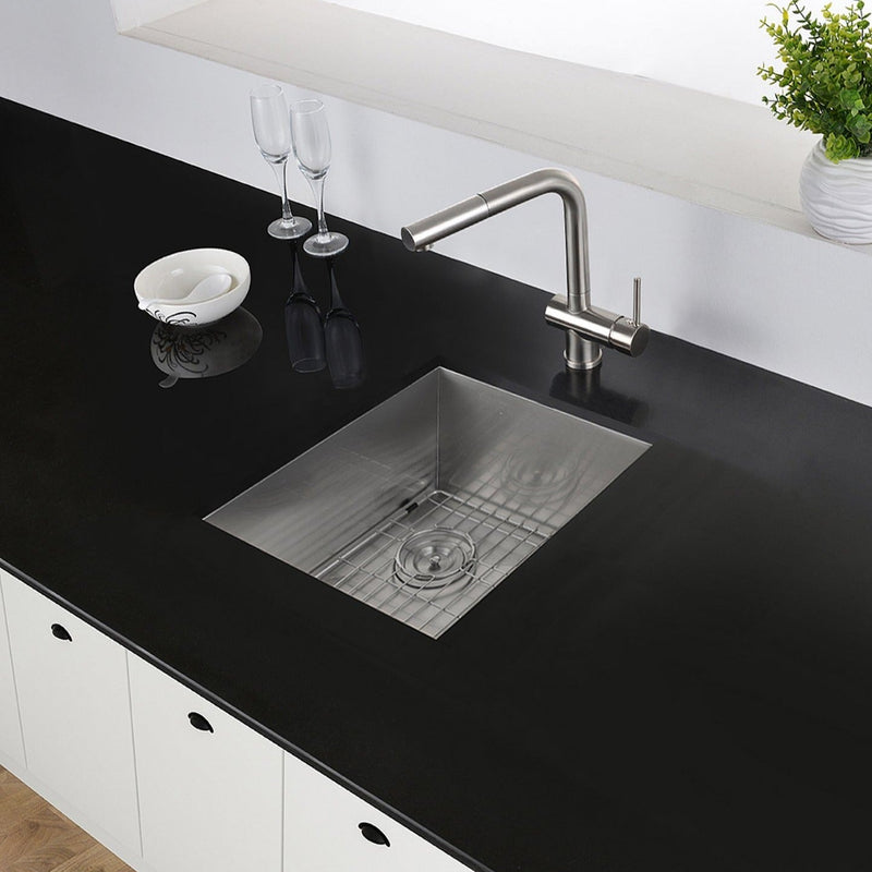 Ruvati 16" Undermount 16 Gauge Zero Radius Bar Prep Sink Stainless Steel Single Bowl - RVH7111 - Model Bath