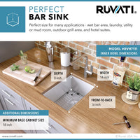 Ruvati 16" Undermount 16 Gauge Zero Radius Bar Prep Sink Stainless Steel Single Bowl - RVH7111 - Model Bath