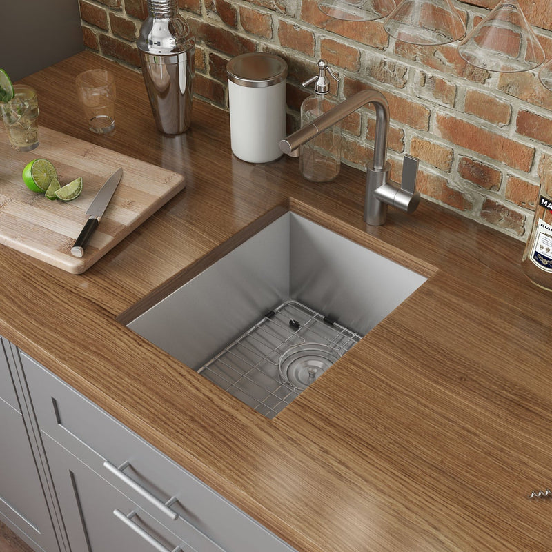 Ruvati 16" Undermount 16 Gauge Zero Radius Bar Prep Sink Stainless Steel Single Bowl - RVH7111 - Model Bath