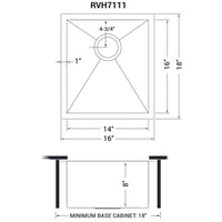 Ruvati 16" Undermount 16 Gauge Zero Radius Bar Prep Sink Stainless Steel Single Bowl - RVH7111 - Model Bath