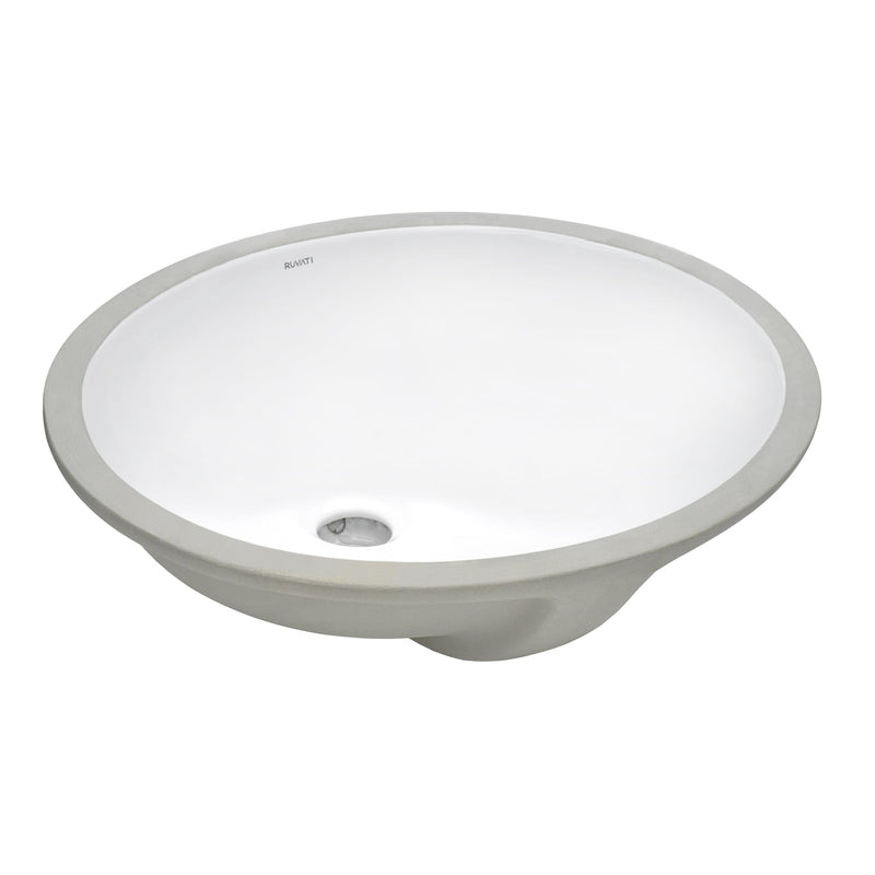 Ruvati 16" x 13" Undermount Bathroom Sink White Oval Porcelain Ceramic with Overflow - RVB0618 - Model Bath