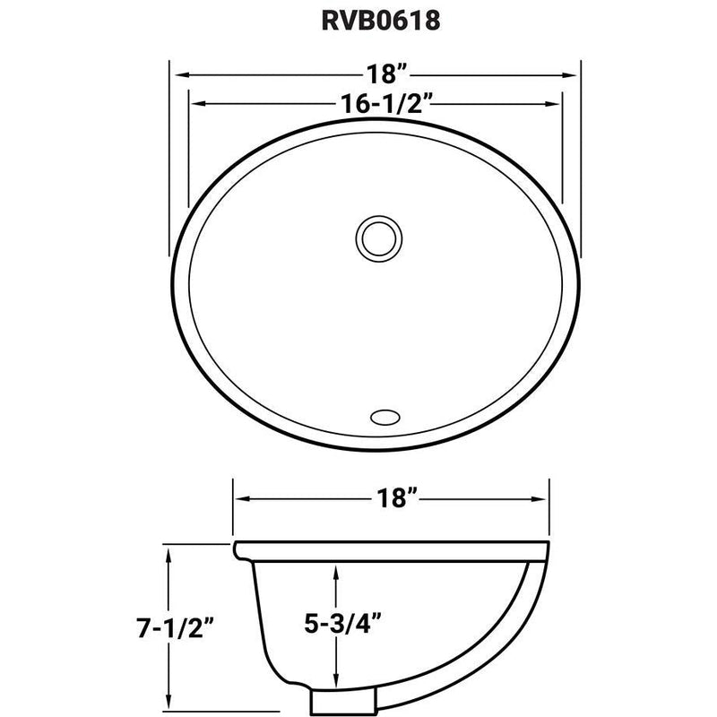 Ruvati 16" x 13" Undermount Bathroom Sink White Oval Porcelain Ceramic with Overflow - RVB0618 - Model Bath