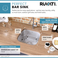 Ruvati 16" x 16" Bar Prep Sink Undermount 16 Gauge Stainless Steel - RVM4138 - Model Bath