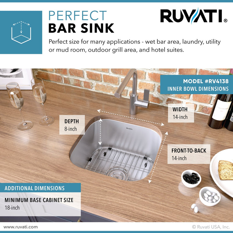 Ruvati 16" x 16" Bar Prep Sink Undermount 16 Gauge Stainless Steel - RVM4138 - Model Bath
