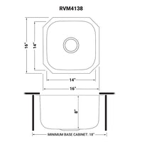 Ruvati 16" x 16" Bar Prep Sink Undermount 16 Gauge Stainless Steel - RVM4138 - Model Bath