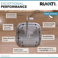 Ruvati 16" x 16" Bar Prep Sink Undermount 16 Gauge Stainless Steel - RVM4138 - Model Bath