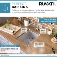 Ruvati 16" x 18" Undermount Bar Prep Tight Radius 16 Gauge Kitchen Sink Stainless Steel Single Bowl - RVH7116 - Model Bath