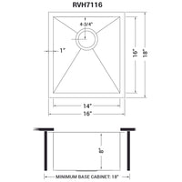 Ruvati 16" x 18" Undermount Bar Prep Tight Radius 16 Gauge Kitchen Sink Stainless Steel Single Bowl - RVH7116 - Model Bath