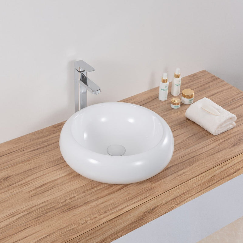Ruvati 18" Round Bathroom Vessel Sink White Above Vanity Counter Circular Porcelain Ceramic - RVB0318 - Model Bath