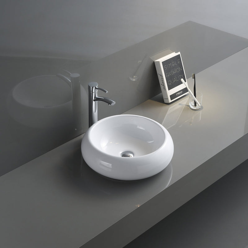 Ruvati 18" Round Bathroom Vessel Sink White Above Vanity Counter Circular Porcelain Ceramic - RVB0318 - Model Bath
