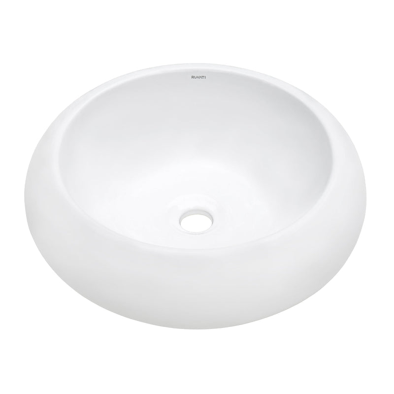 Ruvati 18" Round Bathroom Vessel Sink White Above Vanity Counter Circular Porcelain Ceramic - RVB0318 - Model Bath
