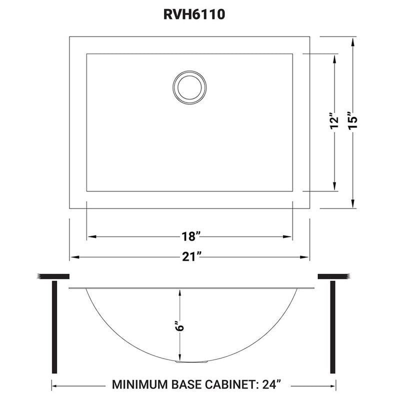 Ruvati 18" x 12" Brushed Stainless Steel Rectangular Bathroom Sink Undermount - RVH6110 - Model Bath