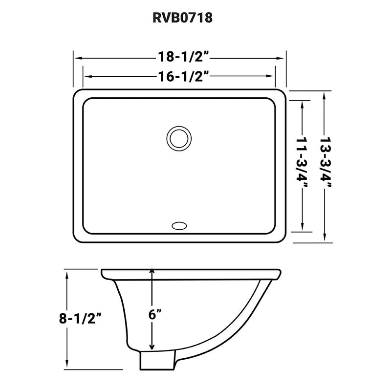 Ruvati 18" x 13" Undermount Bathroom Vanity Sink White Rectangular Porcelain Ceramic with Overflow - RVB0718 - Model Bath