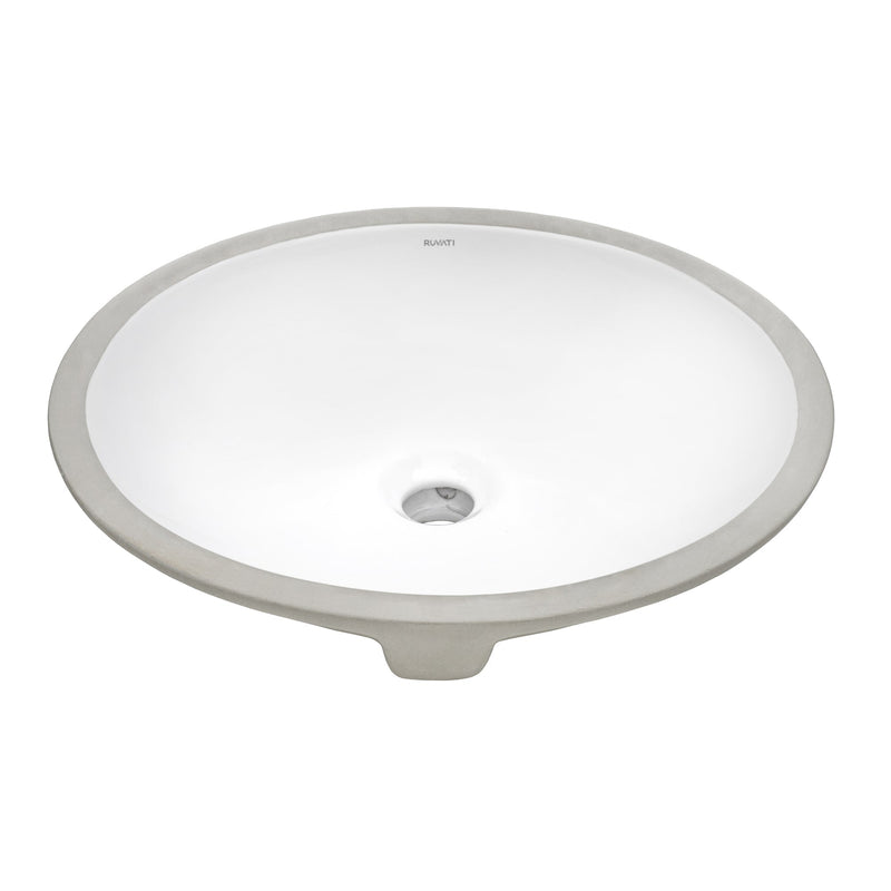 Ruvati 18" x 14" Undermount Bathroom Vanity Sink White Oval Porcelain Ceramic with Overflow - RVB0619 - Model Bath