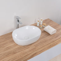 Ruvati 19" x 14" Bathroom Vessel Sink White Oval Above Counter Vanity Porcelain Ceramic - RVB0419 - Model Bath