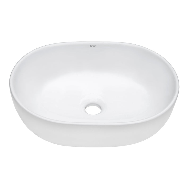 Ruvati 19" x 14" Bathroom Vessel Sink White Oval Above Counter Vanity Porcelain Ceramic - RVB0419 - Model Bath