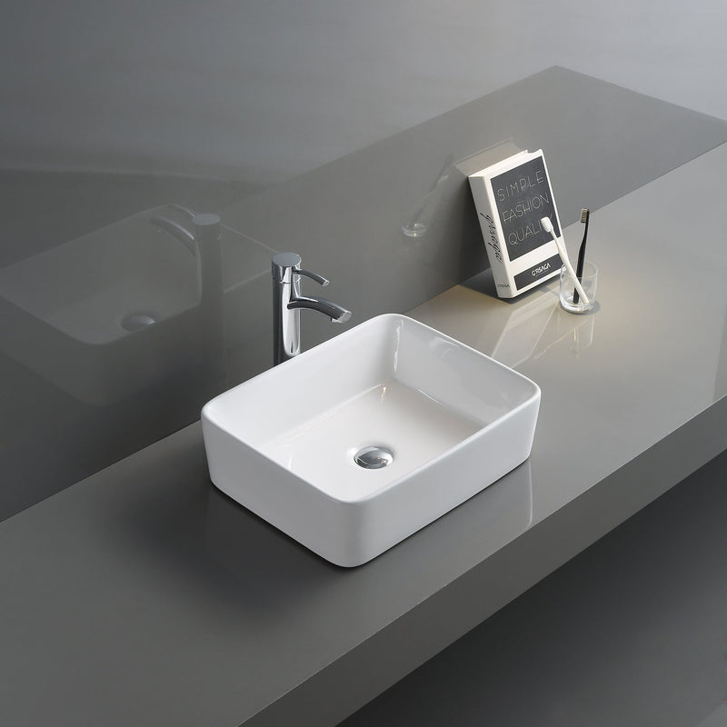 Ruvati 19" x 14" Bathroom Vessel Sink White Rectangular Above Vanity Counter Porcelain Ceramic - RVB1915 - Model Bath