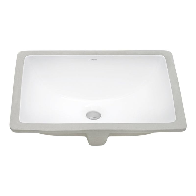 Ruvati 20" x 15" Undermount Bathroom Sink White Rectangular Porcelain Ceramic with Overflow - RVB0720 - Model Bath