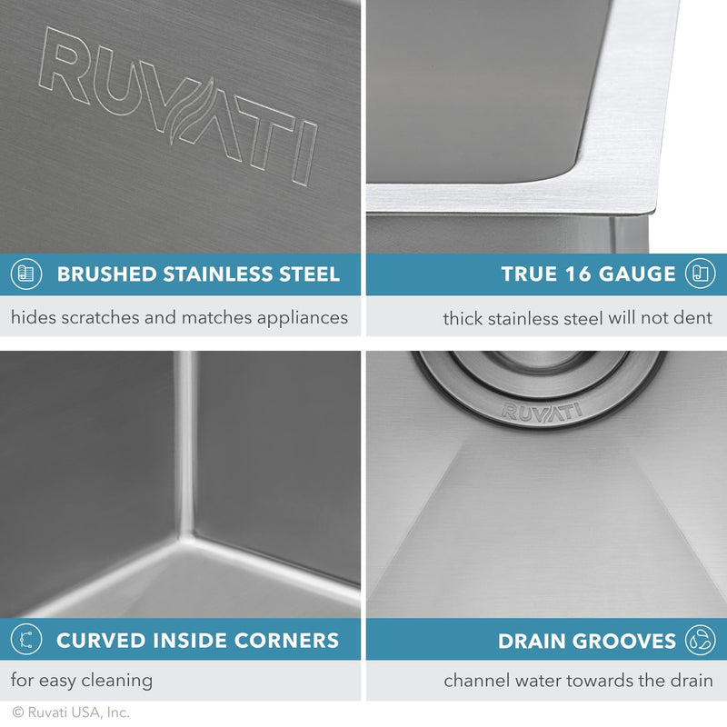 Ruvati 21" Undermount Tight Radius 16 Gauge Stainless Steel Bar Prep Kitchen Sink Single Bowl - RVH7121 - Model Bath