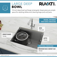 Ruvati 21" Workstation Bar Prep Sink Undermount 16 Gauge Ledge Stainless Steel Single Bowl - RVH8307 - Model Bath