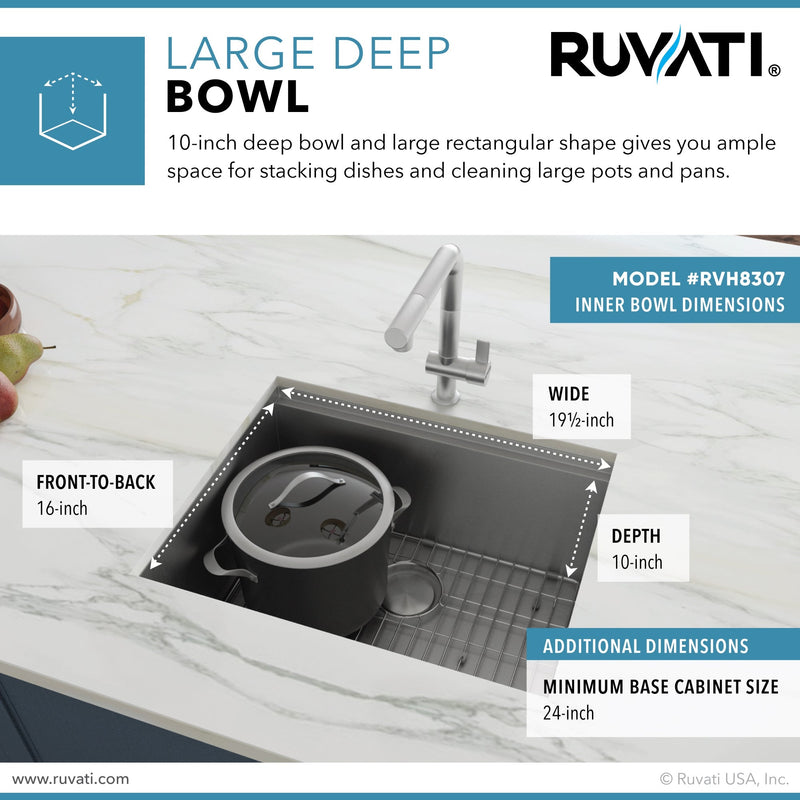 Ruvati 21" Workstation Bar Prep Sink Undermount 16 Gauge Ledge Stainless Steel Single Bowl - RVH8307 - Model Bath