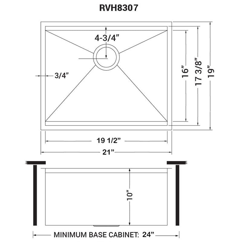 Ruvati 21" Workstation Bar Prep Sink Undermount 16 Gauge Ledge Stainless Steel Single Bowl - RVH8307 - Model Bath