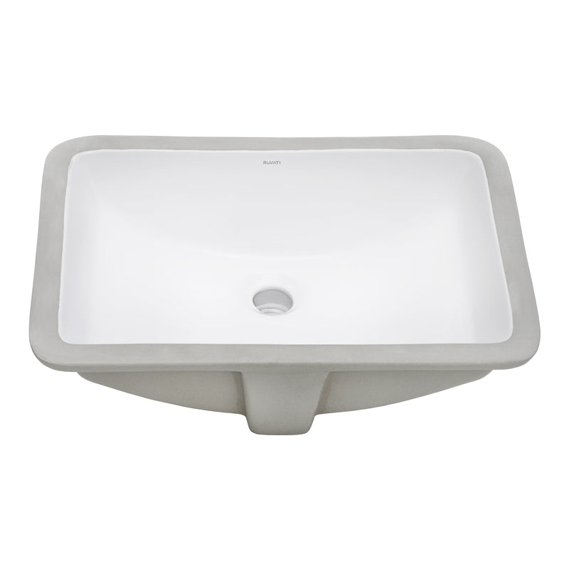 Ruvati 21" x 14" Undermount Bathroom Vanity Sink White Rectangular Porcelain Ceramic with Overflow - RVB0721 - Model Bath