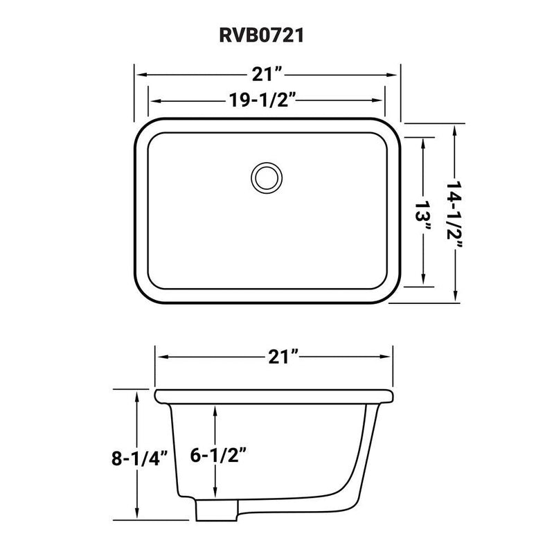 Ruvati 21" x 14" Undermount Bathroom Vanity Sink White Rectangular Porcelain Ceramic with Overflow - RVB0721 - Model Bath