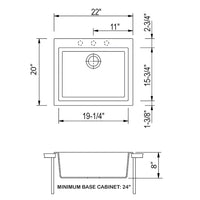 Ruvati 22" x 20" epiGranite Dual-Mount Granite Composite Single Bowl Kitchen Sink - Model Bath