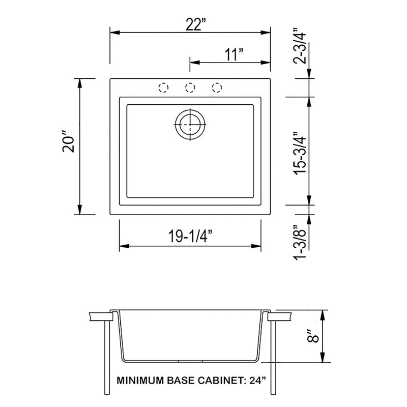 Ruvati 22" x 20" epiGranite Dual-Mount Granite Composite Single Bowl Kitchen Sink - Model Bath